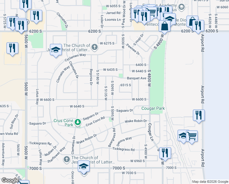 map of restaurants, bars, coffee shops, grocery stores, and more near 6564 South 5095 West in West Jordan