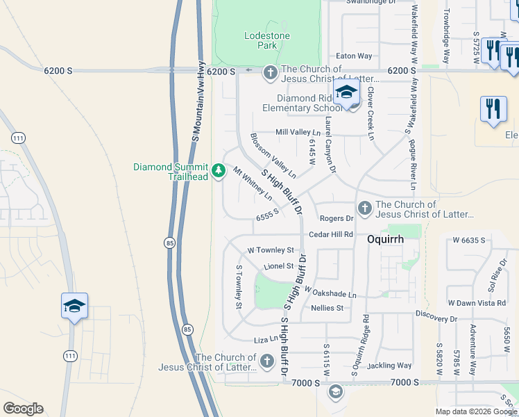 map of restaurants, bars, coffee shops, grocery stores, and more near 6549 Kathrine Ann Court in Salt Lake City