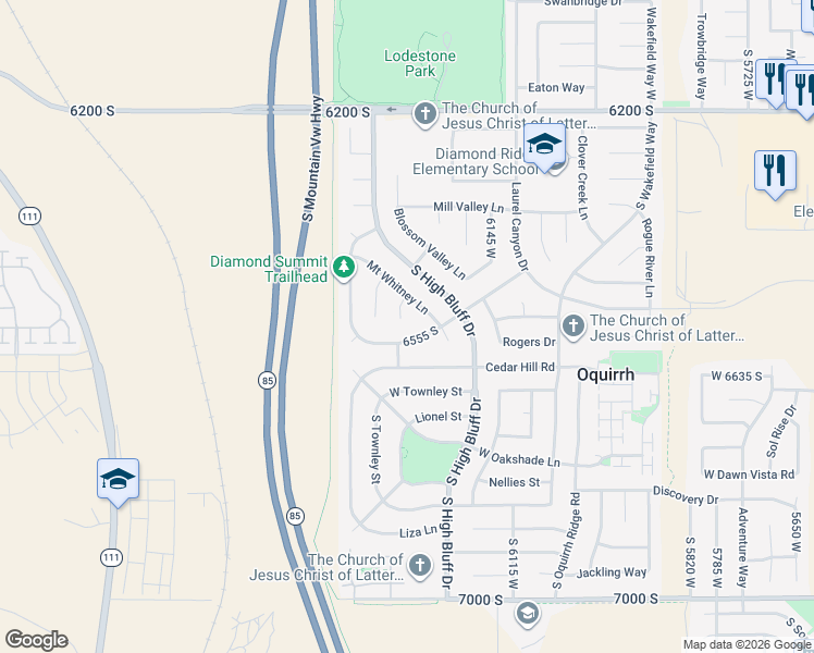 map of restaurants, bars, coffee shops, grocery stores, and more near 6549 Kathrine Ann Court in Salt Lake City