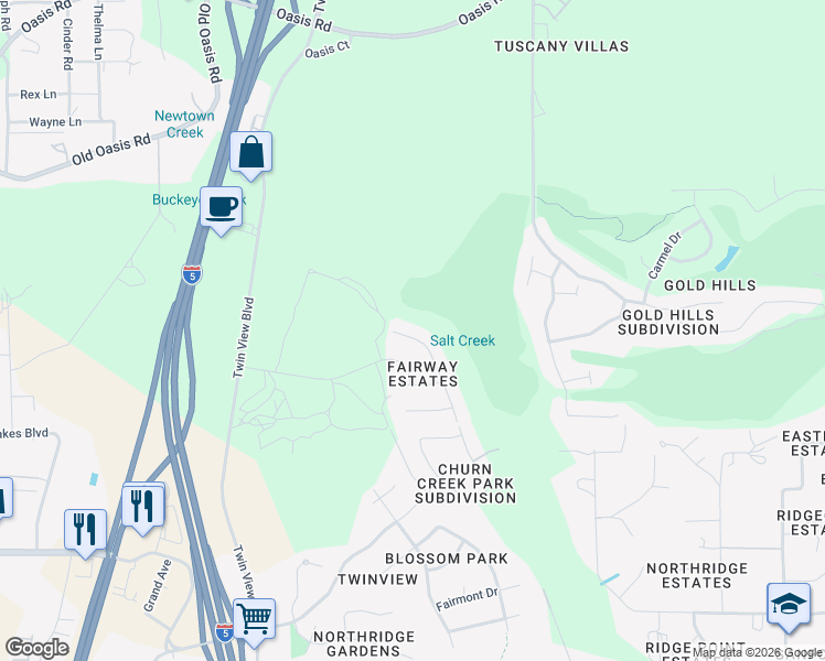 map of restaurants, bars, coffee shops, grocery stores, and more near 1652-1660 Spanish Bay Drive in Redding