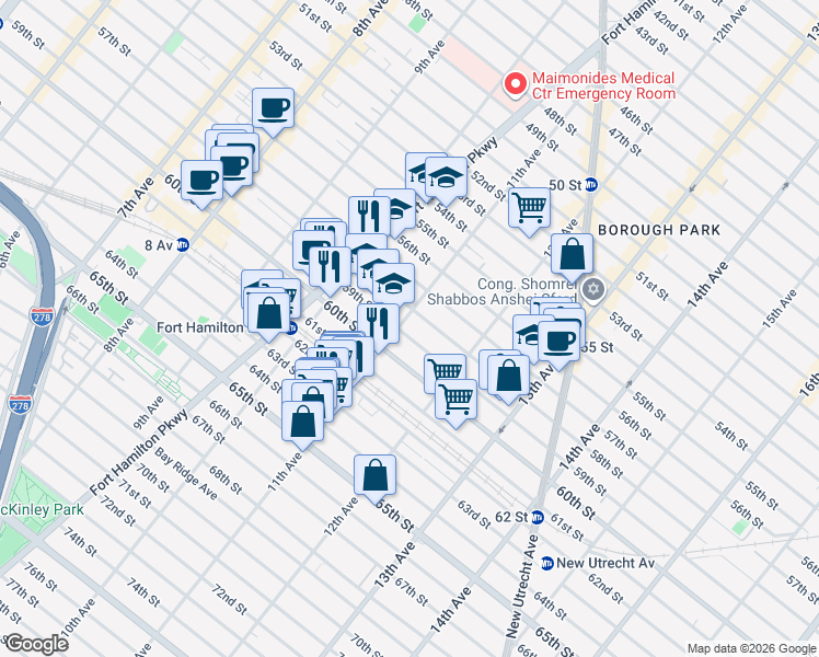 map of restaurants, bars, coffee shops, grocery stores, and more near 5902 11th Avenue in Brooklyn