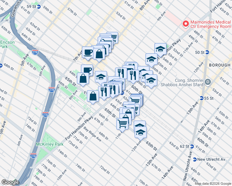 map of restaurants, bars, coffee shops, grocery stores, and more near in Brooklyn