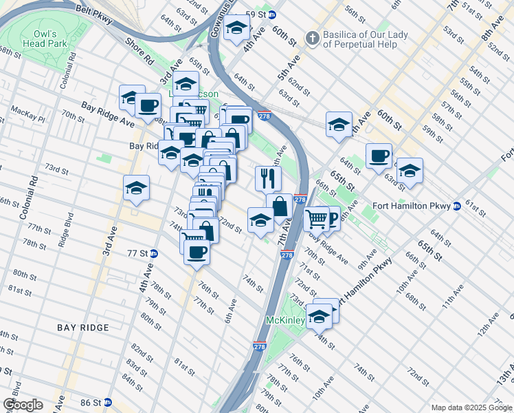 map of restaurants, bars, coffee shops, grocery stores, and more near 6914 6th Avenue in Brooklyn