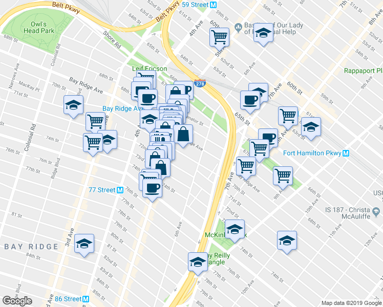 map of restaurants, bars, coffee shops, grocery stores, and more near 6914 6th Avenue in Brooklyn