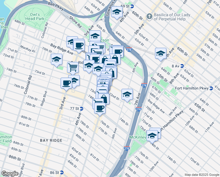 map of restaurants, bars, coffee shops, grocery stores, and more near 479 72nd Street in Brooklyn