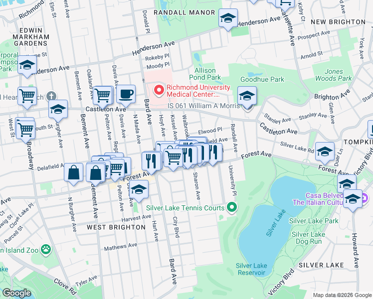 map of restaurants, bars, coffee shops, grocery stores, and more near 96 Walbrooke Avenue in Staten Island