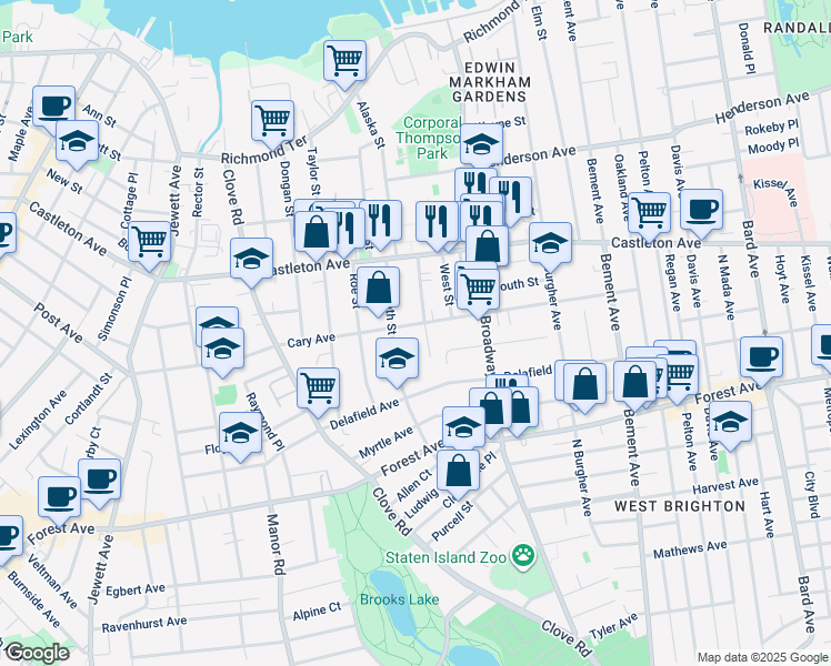 map of restaurants, bars, coffee shops, grocery stores, and more near 528 Cary Avenue in Staten Island