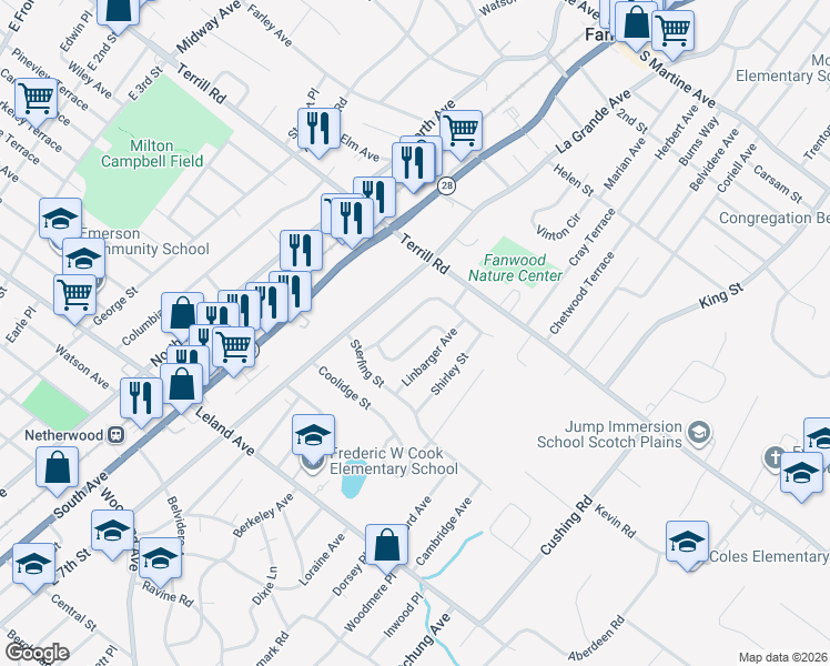 map of restaurants, bars, coffee shops, grocery stores, and more near 1422-26 Jean Terrace in Plainfield