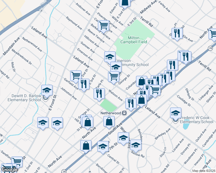 map of restaurants, bars, coffee shops, grocery stores, and more near 279 Watson Avenue in Plainfield