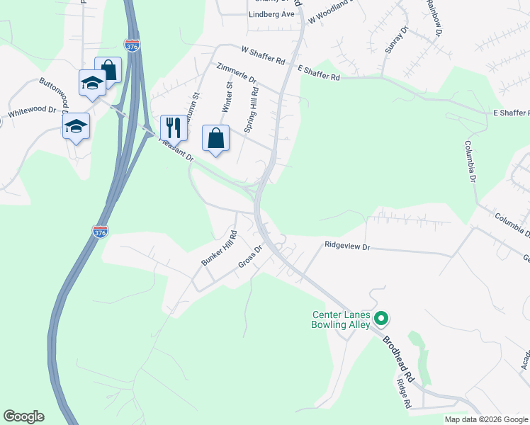 map of restaurants, bars, coffee shops, grocery stores, and more near 3196 Brodhead Road in Aliquippa