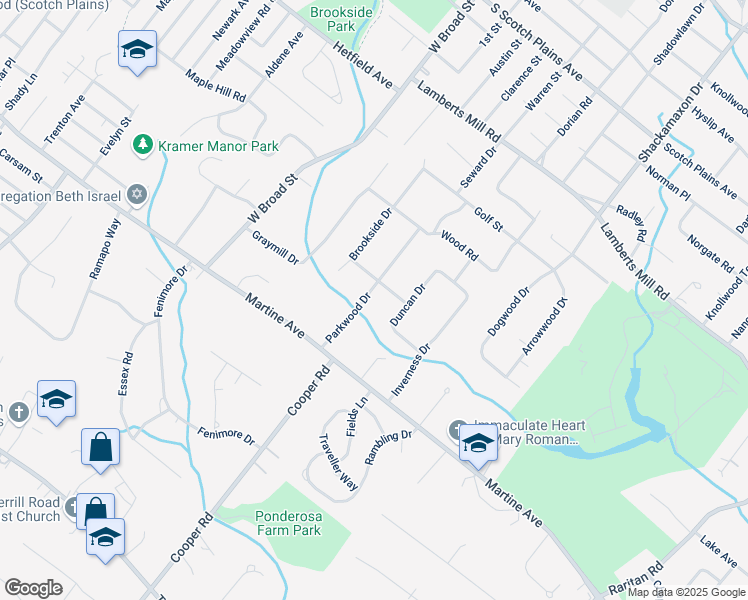 map of restaurants, bars, coffee shops, grocery stores, and more near 1968 Parkwood Drive in Scotch Plains