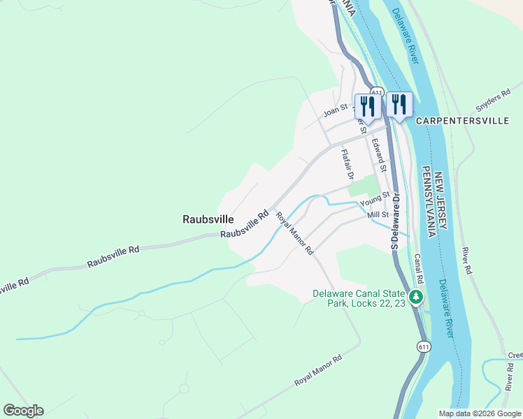 map of restaurants, bars, coffee shops, grocery stores, and more near 230 Raubsville Road in Easton