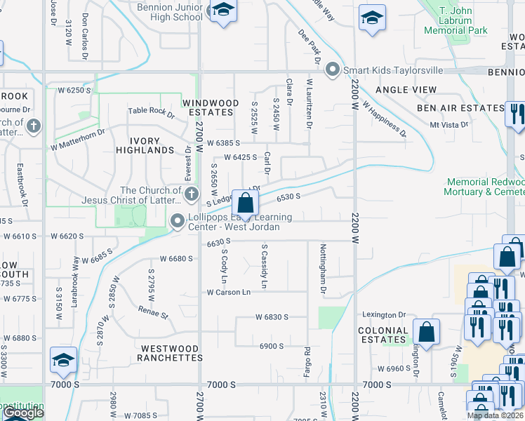 map of restaurants, bars, coffee shops, grocery stores, and more near 2507 Tierra Rose Drive in Taylorsville