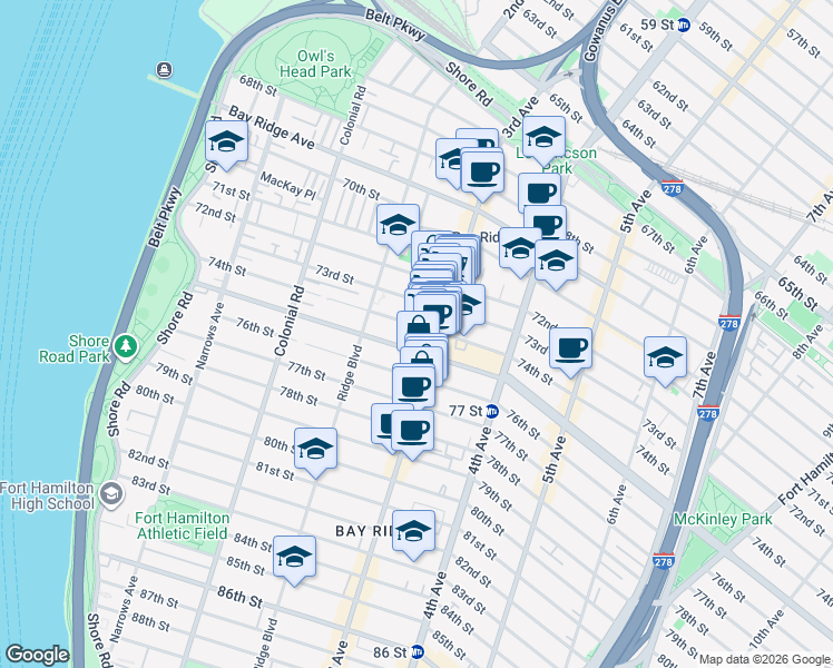map of restaurants, bars, coffee shops, grocery stores, and more near in Brooklyn