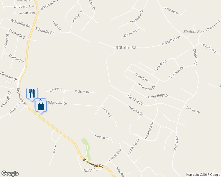 map of restaurants, bars, coffee shops, grocery stores, and more near 313 Columbia Drive in Aliquippa