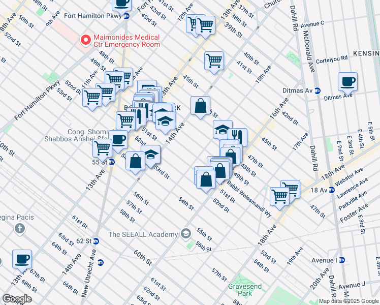 map of restaurants, bars, coffee shops, grocery stores, and more near 1462 50th Street in Brooklyn