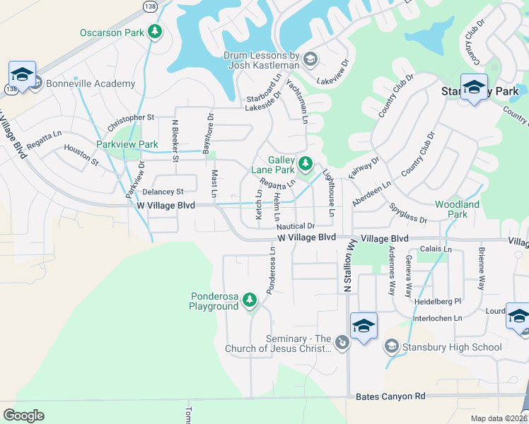 map of restaurants, bars, coffee shops, grocery stores, and more near 5672 Ketch Lane in Stansbury Park