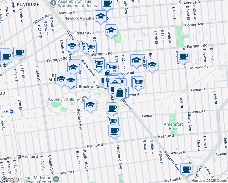 map of restaurants, bars, coffee shops, grocery stores, and more near in Brooklyn