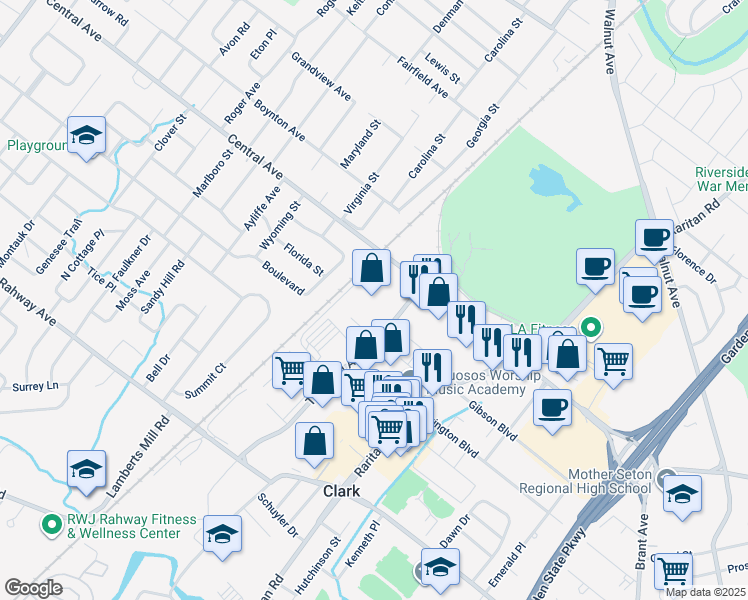 map of restaurants, bars, coffee shops, grocery stores, and more near 30 Terminal Avenue in Clark