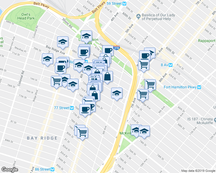 map of restaurants, bars, coffee shops, grocery stores, and more near 532 Ovington Avenue in Brooklyn