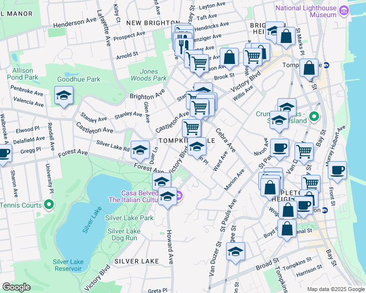 map of restaurants, bars, coffee shops, grocery stores, and more near 407 Woodstock Avenue in Staten Island