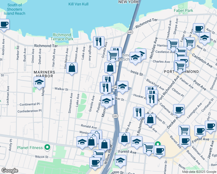 map of restaurants, bars, coffee shops, grocery stores, and more near 236 Morningstar Road in Staten Island