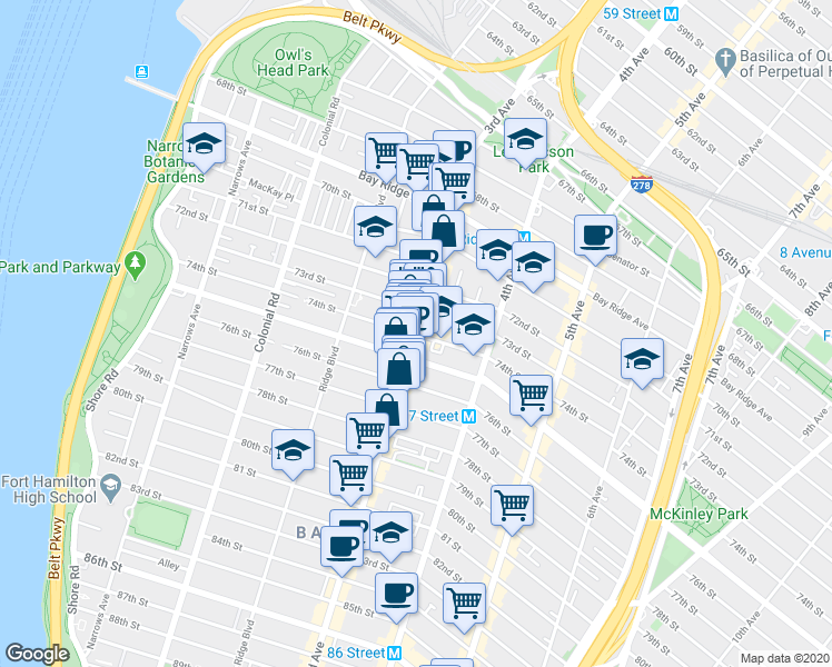 map of restaurants, bars, coffee shops, grocery stores, and more near 7324-7398 3rd Avenue in Brooklyn