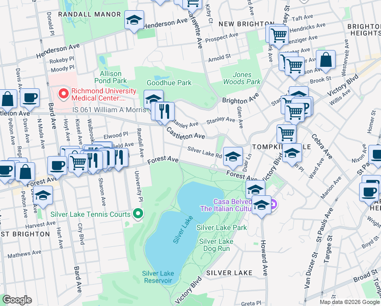 map of restaurants, bars, coffee shops, grocery stores, and more near 185 Forest Avenue in Staten Island