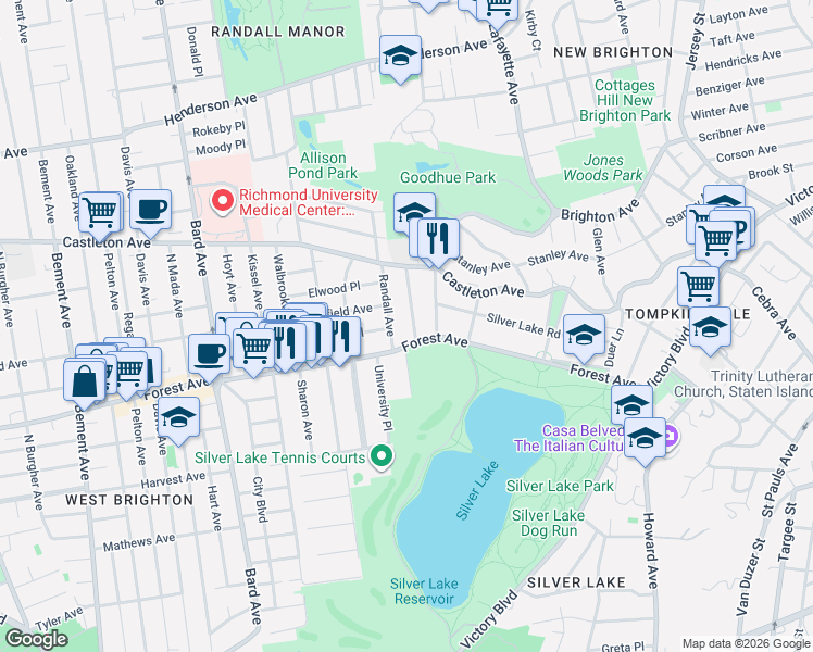 map of restaurants, bars, coffee shops, grocery stores, and more near 255 Forest Avenue in Staten Island