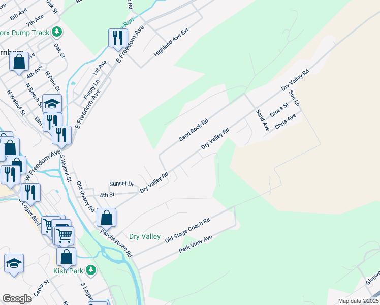 map of restaurants, bars, coffee shops, grocery stores, and more near 481 Dry Valley Road in Lewistown