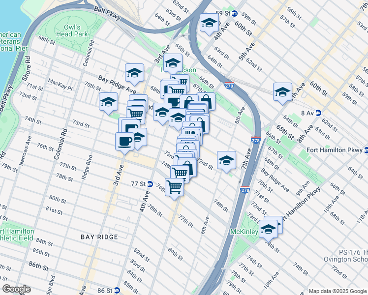 map of restaurants, bars, coffee shops, grocery stores, and more near 461 72nd Street in Brooklyn