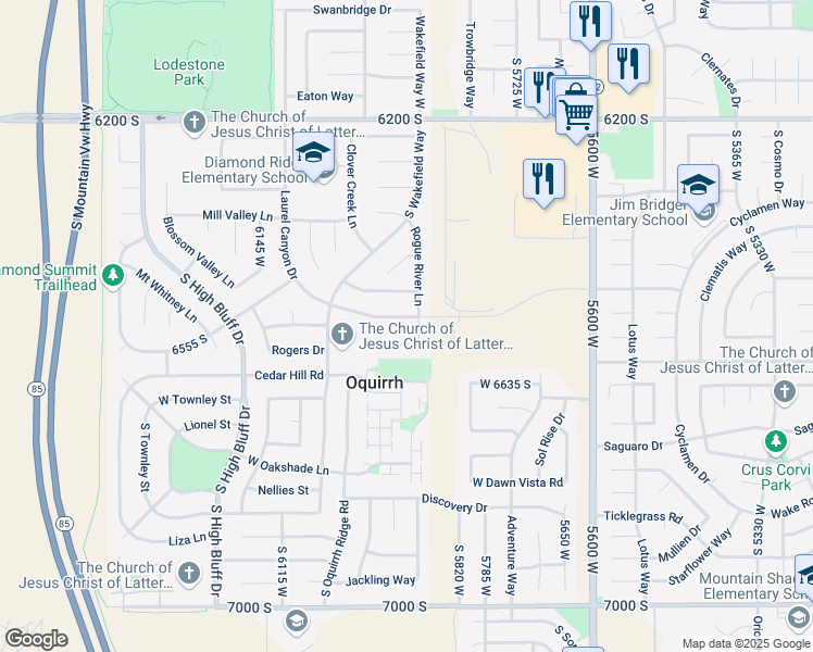 map of restaurants, bars, coffee shops, grocery stores, and more near 5907 Laurel Canyon Drive in West Valley City