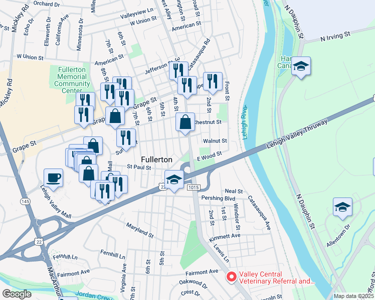 map of restaurants, bars, coffee shops, grocery stores, and more near 760 3rd Street in Fullerton