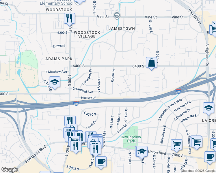 map of restaurants, bars, coffee shops, grocery stores, and more near 6551 Rothmoor Drive in Murray