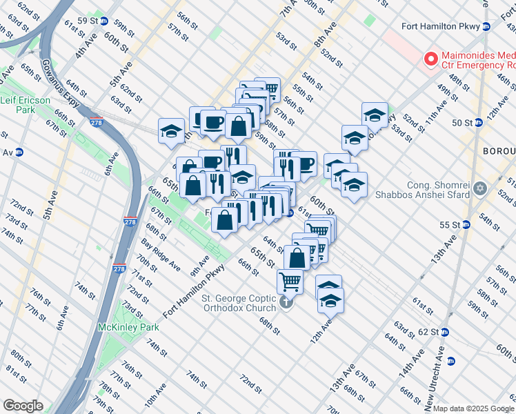 map of restaurants, bars, coffee shops, grocery stores, and more near 924 63rd Street in Brooklyn