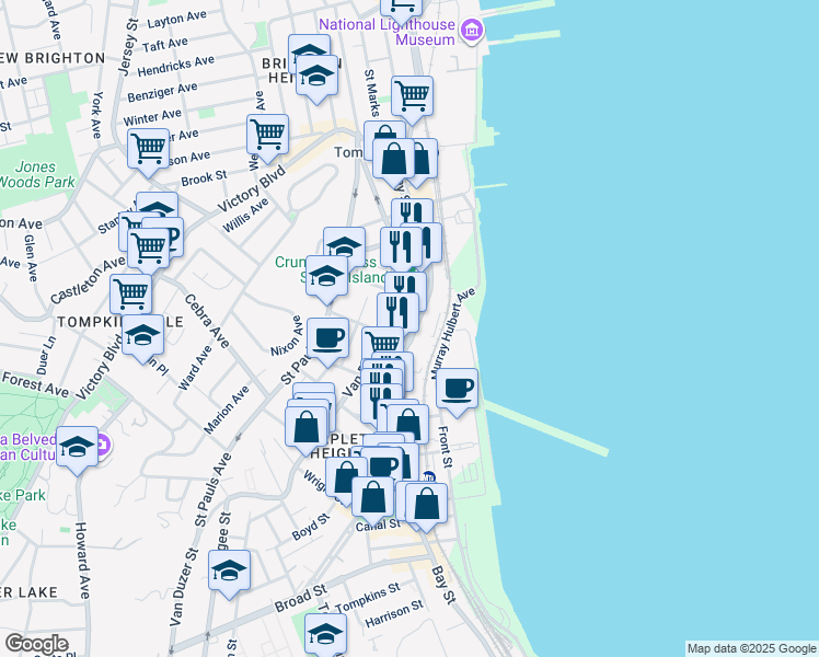map of restaurants, bars, coffee shops, grocery stores, and more near in Staten Island