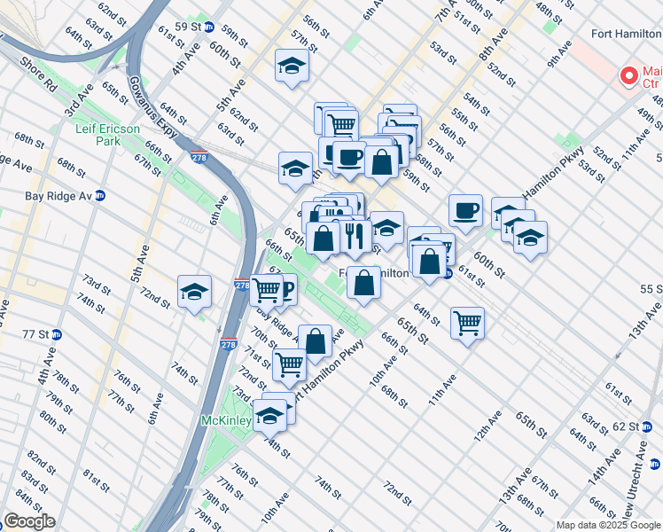 map of restaurants, bars, coffee shops, grocery stores, and more near 847 65th Street in Brooklyn