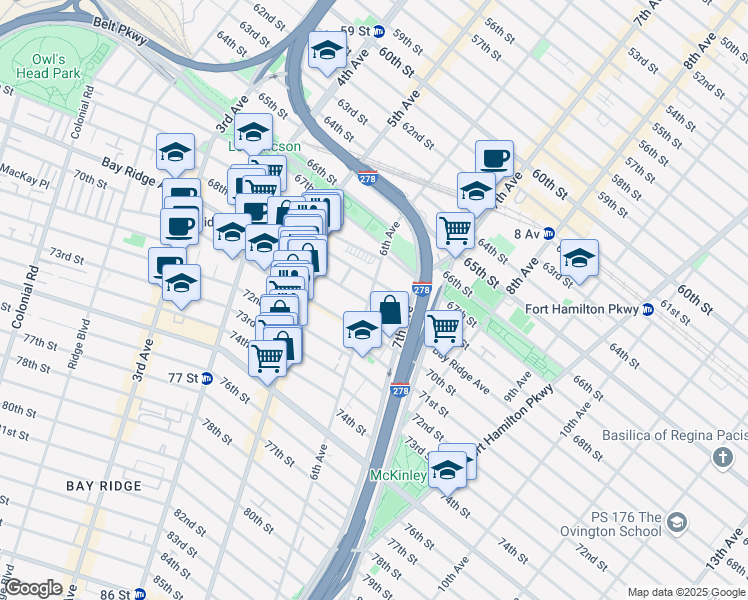 map of restaurants, bars, coffee shops, grocery stores, and more near 6821 6th Avenue in Brooklyn