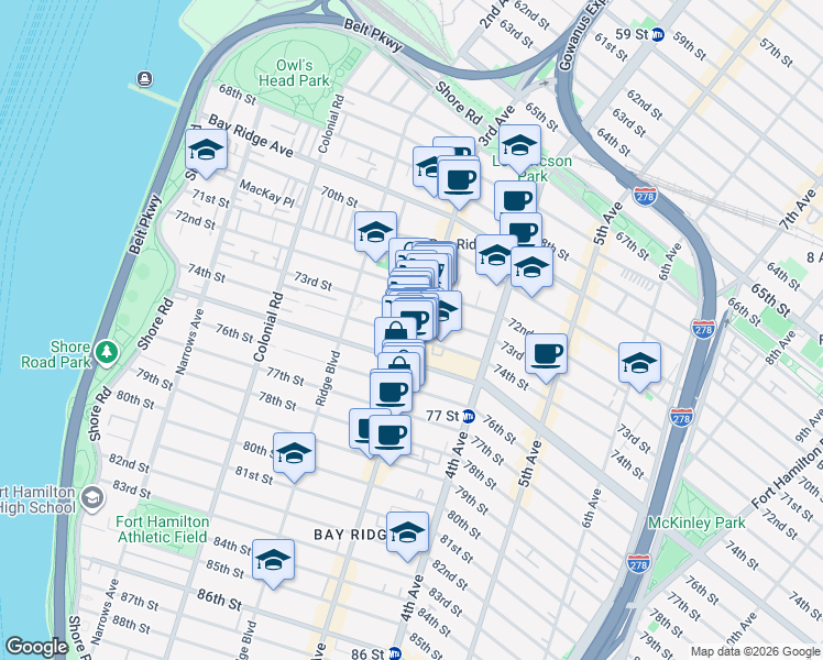 map of restaurants, bars, coffee shops, grocery stores, and more near in Brooklyn