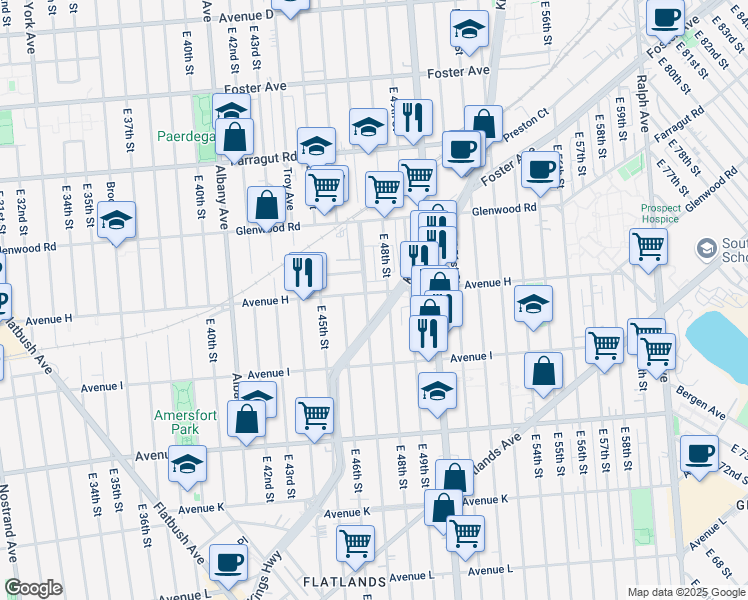map of restaurants, bars, coffee shops, grocery stores, and more near 4724 Kings Highway in Brooklyn