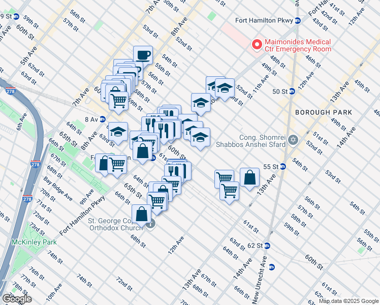 map of restaurants, bars, coffee shops, grocery stores, and more near 1050 60th Street in Brooklyn
