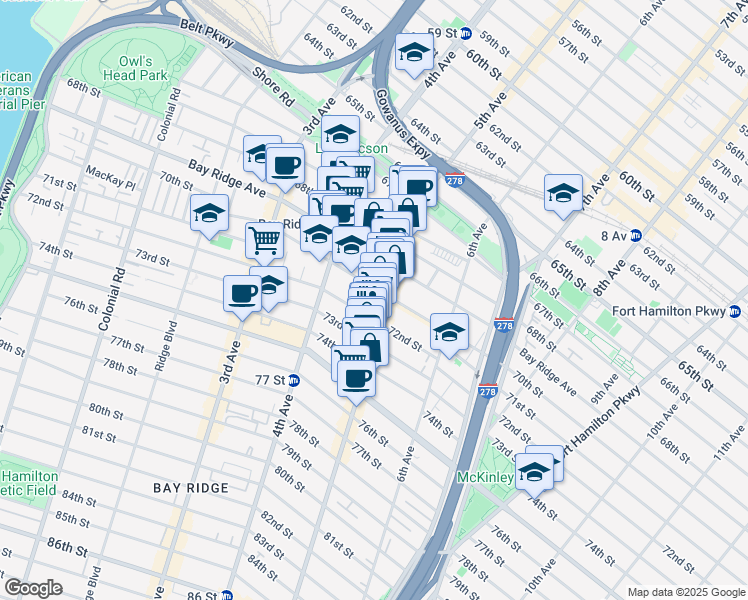 map of restaurants, bars, coffee shops, grocery stores, and more near 479 72nd Street in Brooklyn