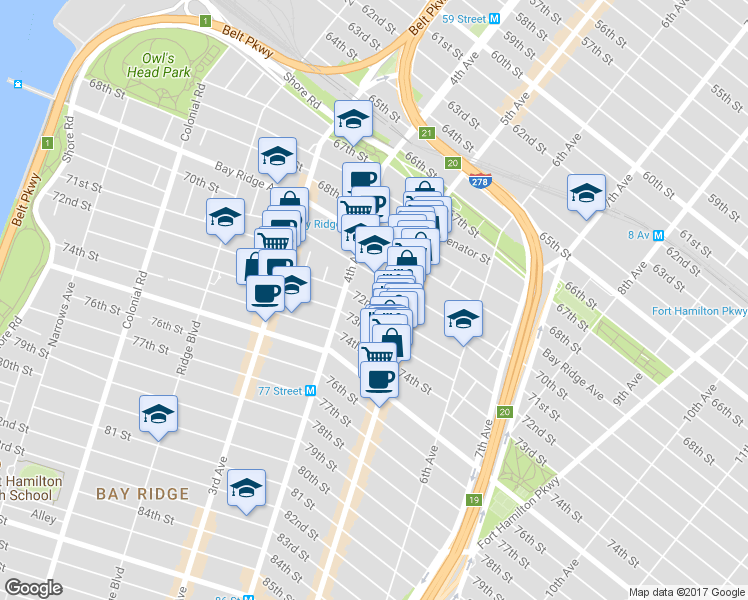 map of restaurants, bars, coffee shops, grocery stores, and more near 429 73rd Street in Brooklyn