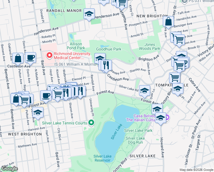map of restaurants, bars, coffee shops, grocery stores, and more near in Staten Island