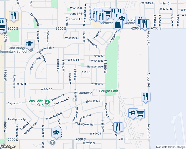 map of restaurants, bars, coffee shops, grocery stores, and more near 6567 South 4980 West in West Jordan