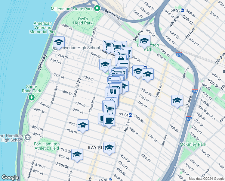 map of restaurants, bars, coffee shops, grocery stores, and more near in Brooklyn