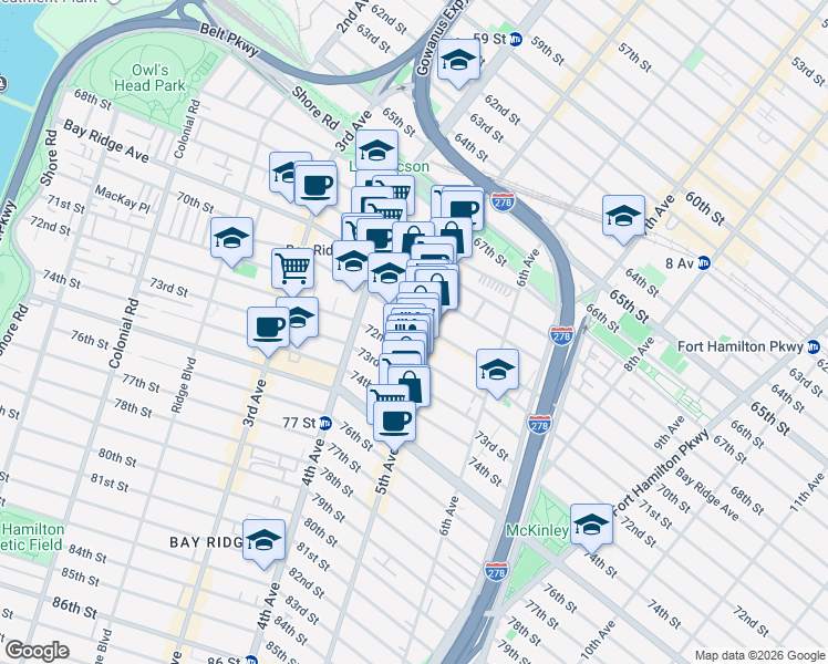 map of restaurants, bars, coffee shops, grocery stores, and more near 474 Ovington Avenue in Brooklyn