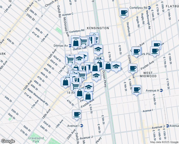 map of restaurants, bars, coffee shops, grocery stores, and more near 796 East 4th Street in Brooklyn