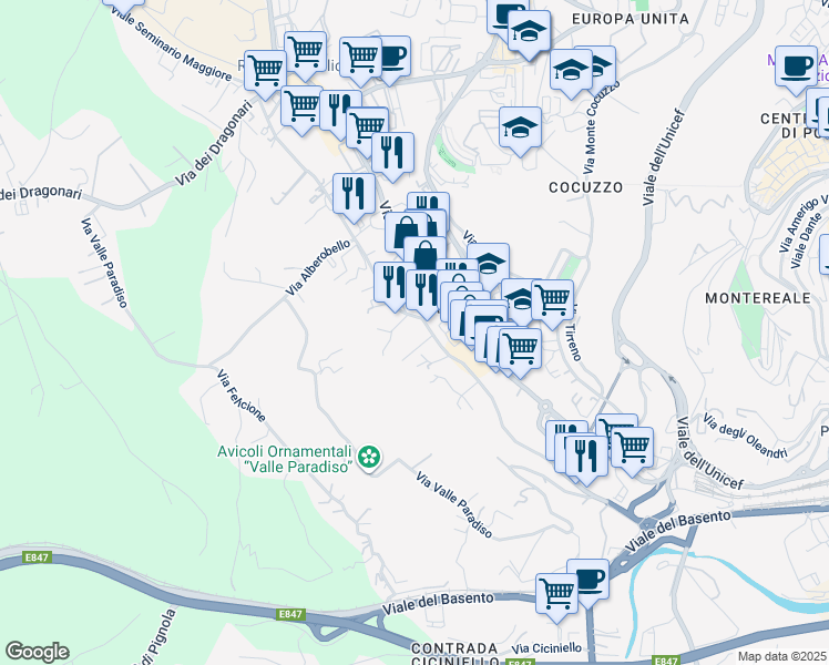 map of restaurants, bars, coffee shops, grocery stores, and more near 96 Via Isca del Pioppo in Potenza