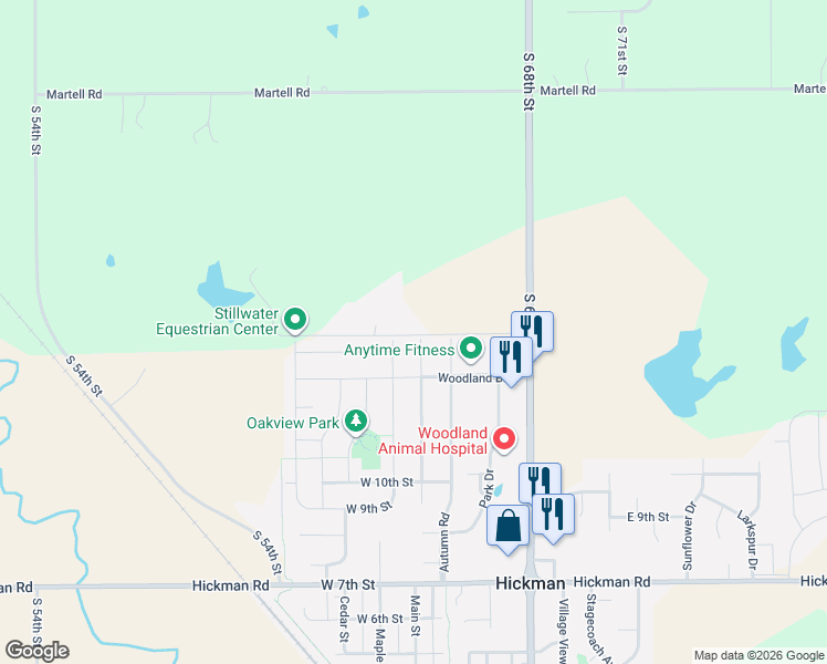 map of restaurants, bars, coffee shops, grocery stores, and more near 1307 Ridge Road Place in Hickman